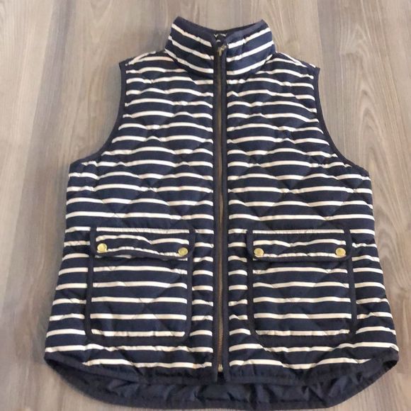 J. Crew Jackets & Blazers - LIKE NEW J. CREW DOWN FILLED QUILTED STRIPED VEST NAVY AND CREAM SIZE MEDIUM